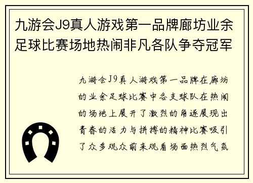 九游会J9真人游戏第一品牌廊坊业余足球比赛场地热闹非凡各队争夺冠军荣耀展现青春风采